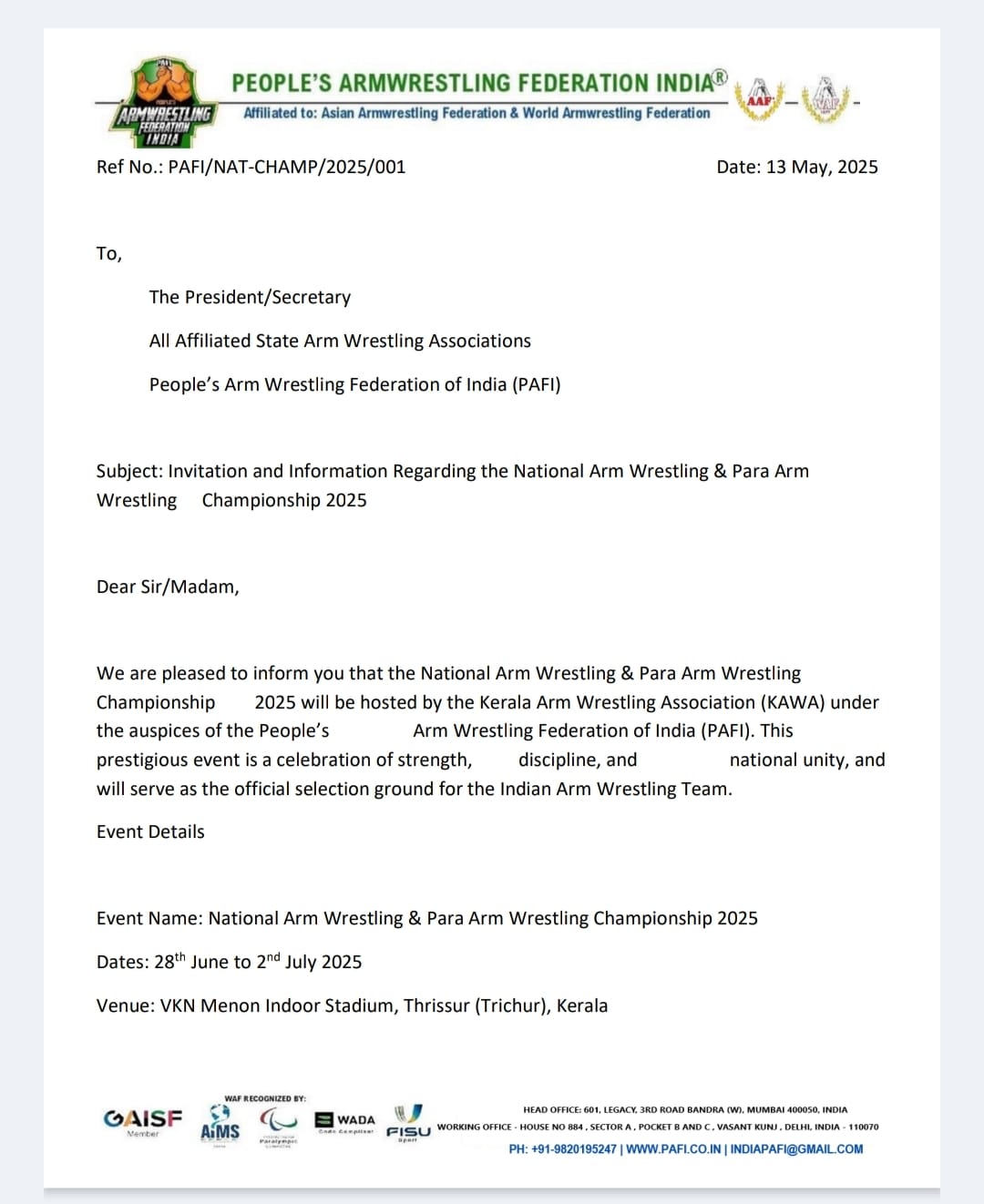 National arm wrestling & para arm wrestling championship 2025